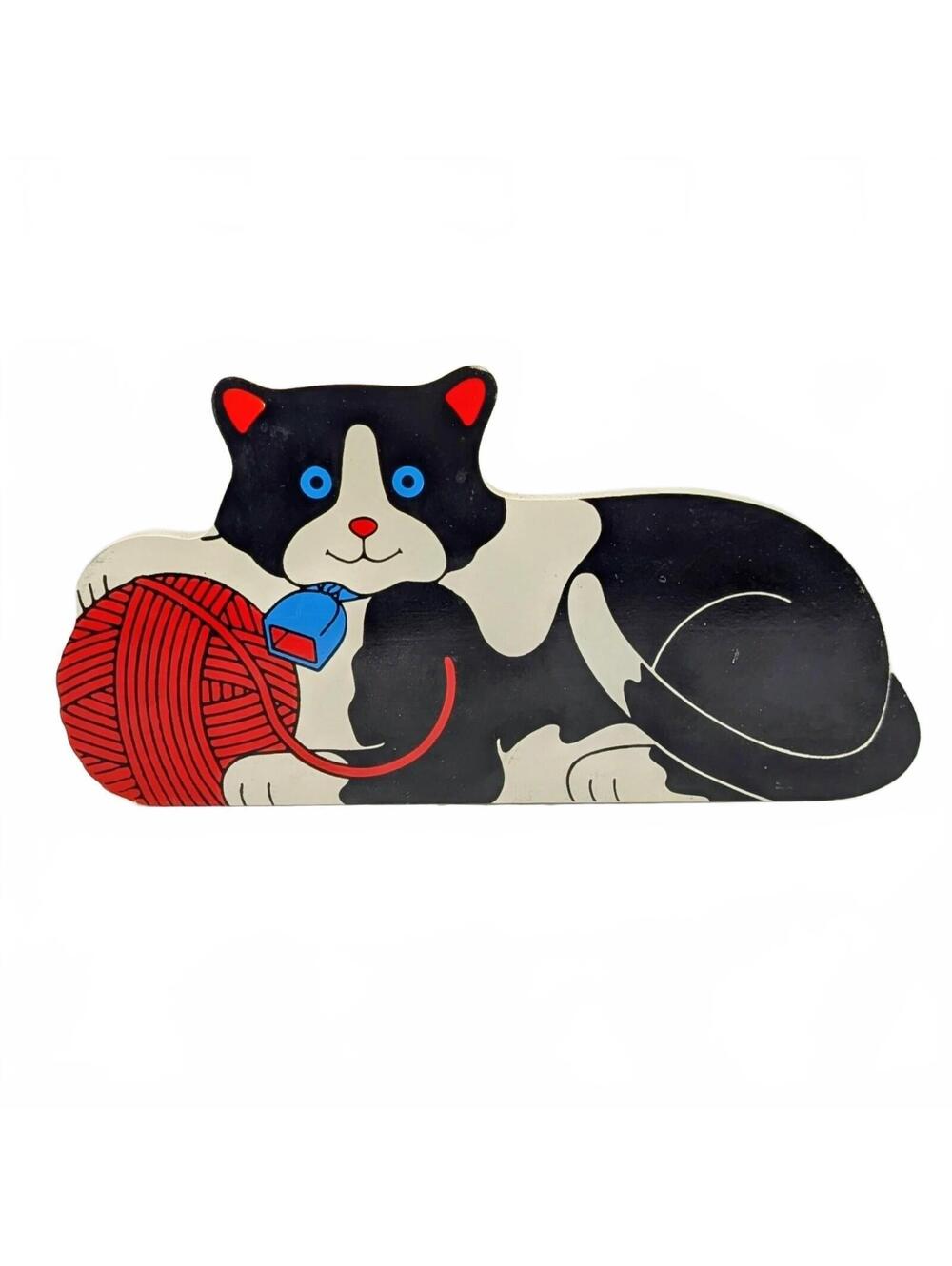 Tuxedo Cat Wooden Door Stopper 13"
